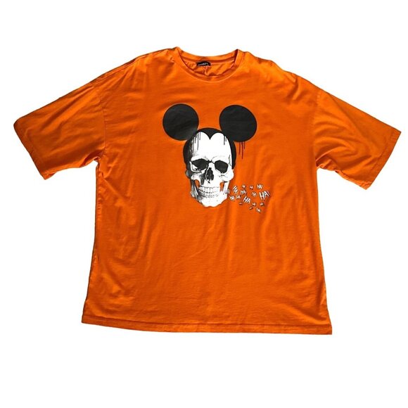 Mickey Mouse Skull Tee Orange Halloween Oversized Organic Cotton HA HA HA XL - Picture 2 of 5